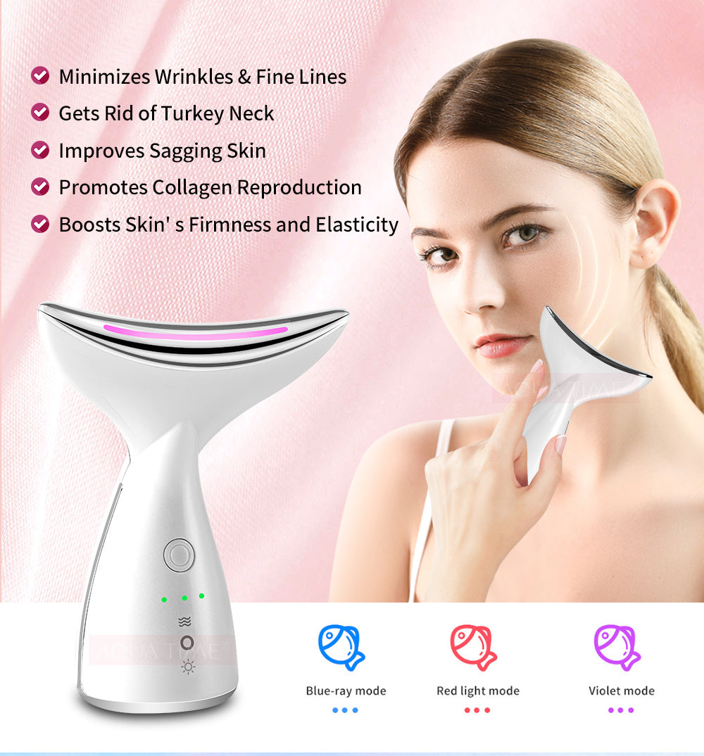 EMS Microcurrent Neck Face Beauty Device With 3 Colors LED Photon Therapy Skin Tighten Reduce Double Chin Face Lifting Devices CJdropshipping